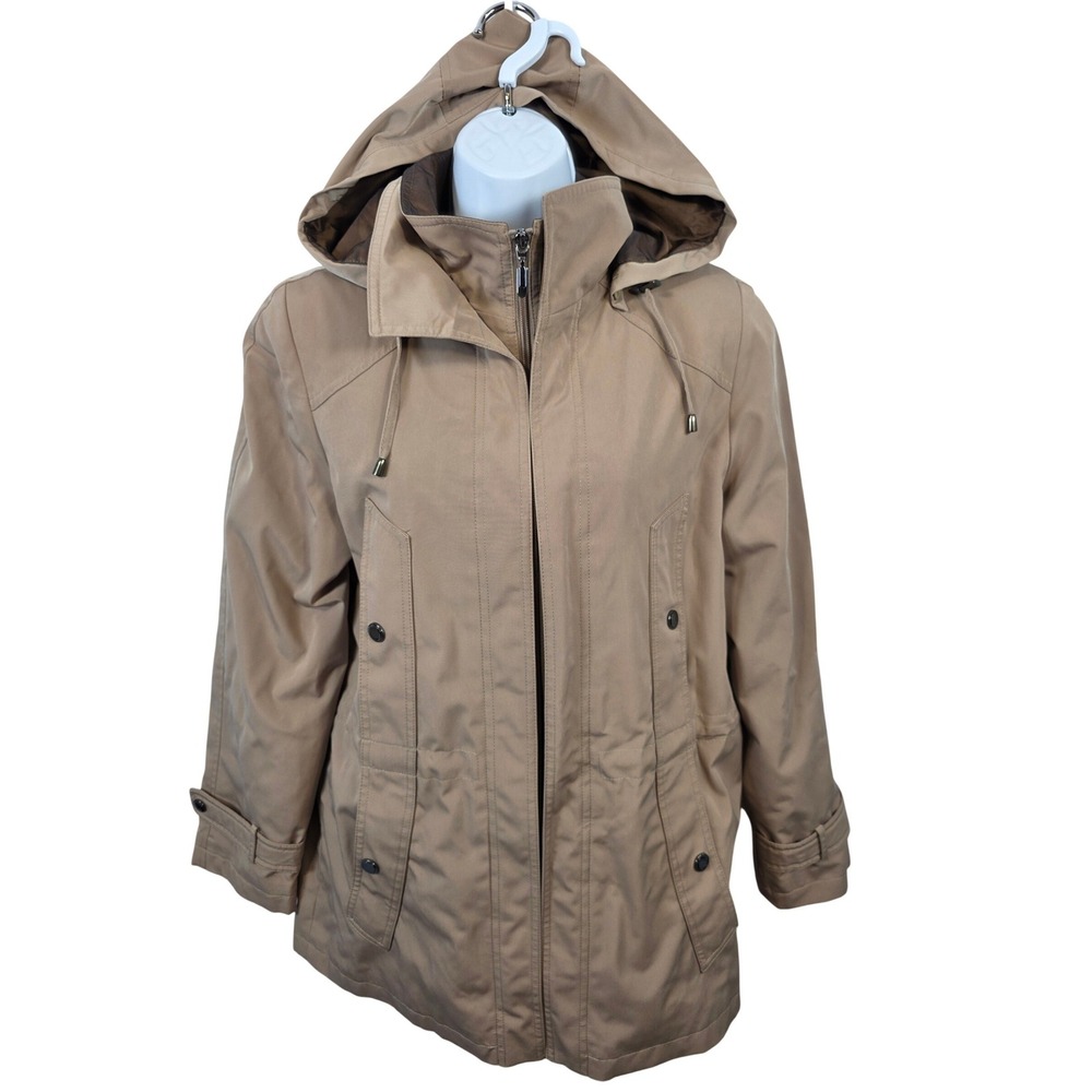 Miss Gallery Tan Small Jacket Full Zip Drawstring Waist Detachable Hood S /R23